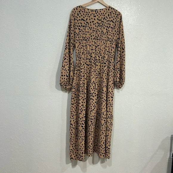 NO BRANCH WOMEN TAN BLACK LEOPARD PRINT MAXI DRESS Sz LG - Picture 2 of 11
